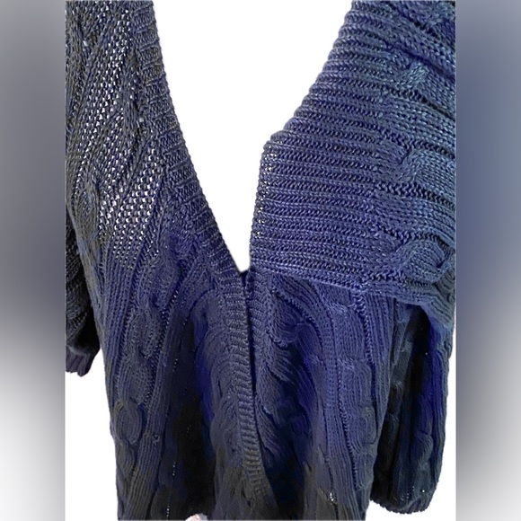 Ralph LAUREN SWING SWEATER Navy Italian Linen Cable Swing Hem L-XL Excellent - Picture 7 of 10